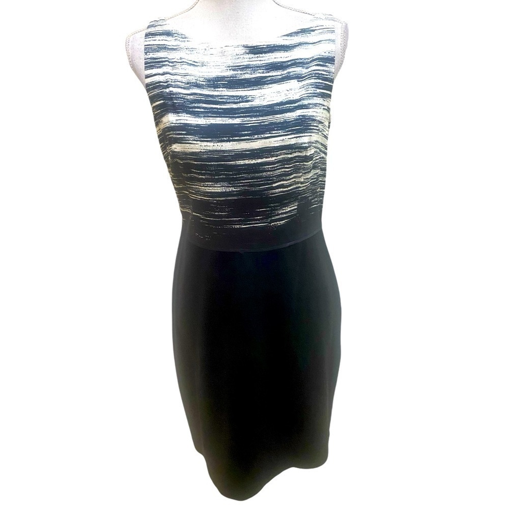 Ann Taylor sleeveless dress black/ivory abstract stripe top Ponte knit skirt 6